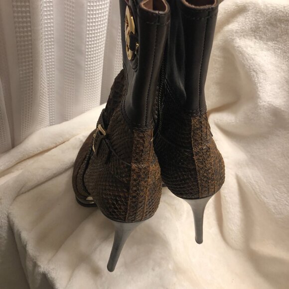 Michael Kors Stockard Stiletto Platform Snakeskin Bootie Size 9.5 Brown Leather - Picture 11 of 14